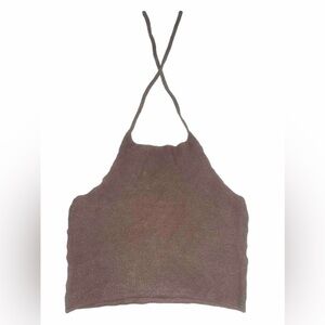 Large neck tie brown knitted crop top 🧚‍♂️